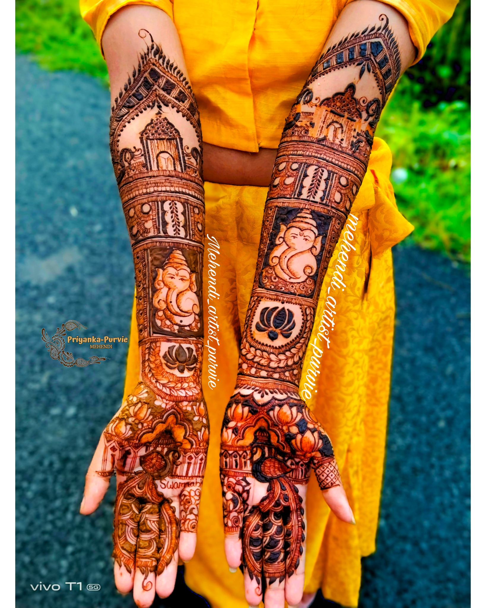 Unique custom themed Ganesha and temple mehndi design